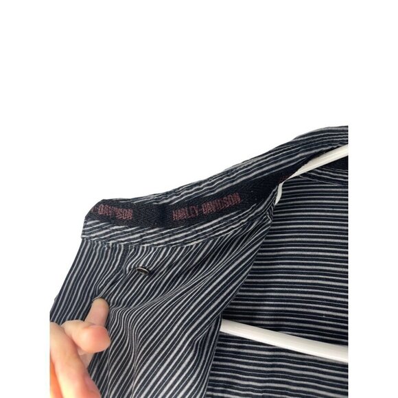 Harley Davidson Button Down Long Sleeve Embroidered Striped Shirt Size M Black G - Picture 8 of 9